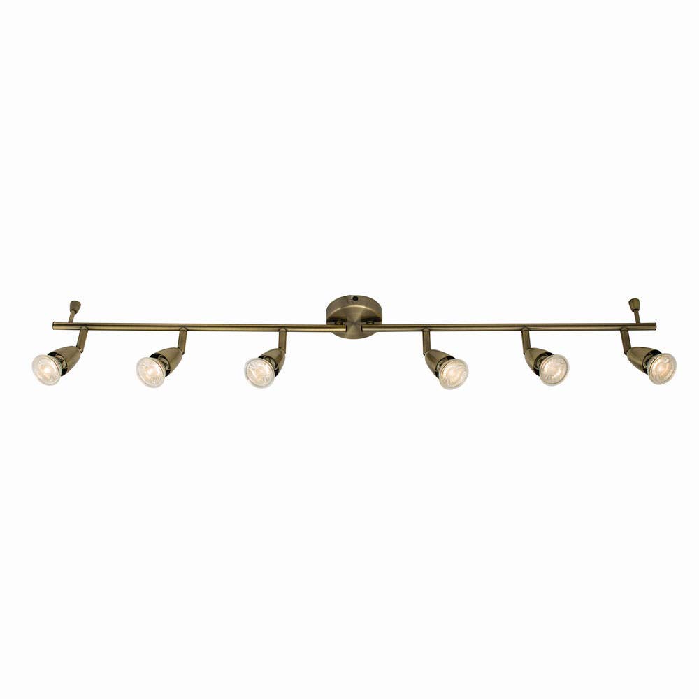 Ceiling 6 Light Spotbar Fitting - 2 Individualy Adjustable Bars with 3 Fully Adjustable Spotlights Each Antique Brass Finish LED Compatible Dimmable