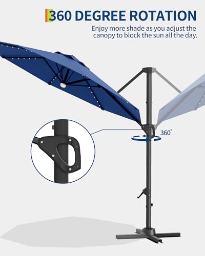 10FT Cantilever Umbrella Outdoor Patio Umbrella w/Base Included Market Offset Umbrella Sun Shade Windproof with 360-Degree Rotation for Patio Garden Deck Pool, Navy Blue
