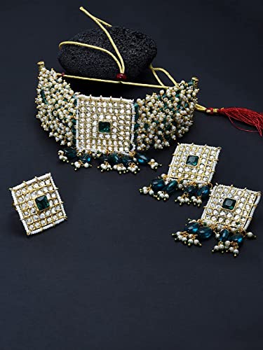 Women's Kundan Choker Necklace Earring & Ring Set