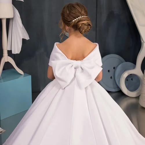 Flower Girl Dresses for Wedding Off Shoulder Elegant Satin Princess Pageant Dress with Bow-Knot First Communion Dresses4