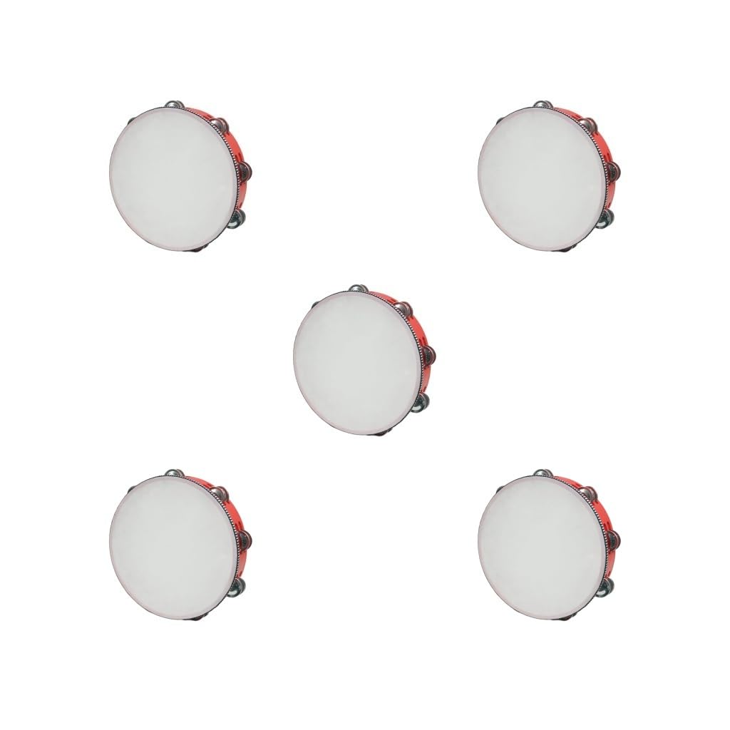 Juego de 5 panderetas de mano de madera para percusión para fiestas de iglesia, adultos, 25,4 cm, color rojo, 25,4 cm