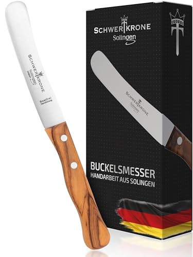 Schwertkrone Buckelsmesser - Het originele ontbijtmes uit Solingen - Roestvrij roestvrij staal, dun geslepen, olijfhout - Mes voor broodjes en buitenmaaltijden