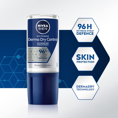 NIVEA MEN Derma Control 96 h D�éodorant bille (1 x 50 ml), Détranspirant contre la transpiration excessive, l’humidité et les odeurs, cliniquement approuvé, Déodorant homme à la formule brevetée