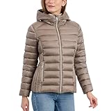 Michael Kors Womens Hooded Packable Puffer Jacket, Taupe, M