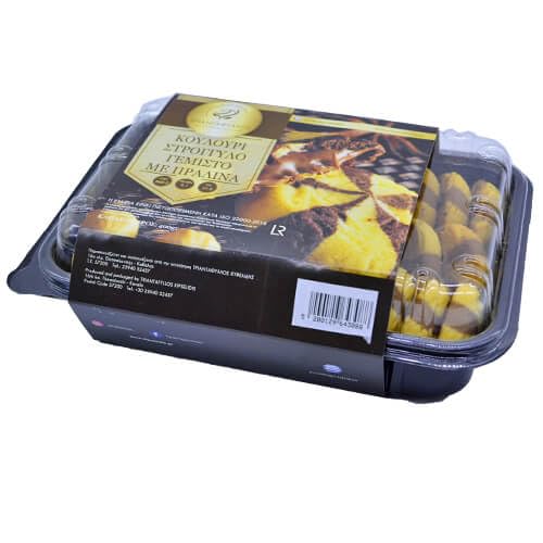Koulourakia Round Cookies Filled with Praline – Traditional Greek Biscuits, Crunchy Outside, Creamy Hazelnut Filling 400g (14.10 oz) Pack of 4