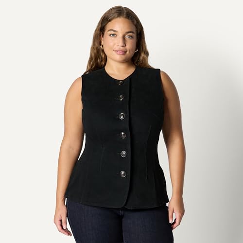 Amazon Essentials Damen Regular-Fit-Jeansweste Verdeckte Knopfleiste, Schwarz, 38-40
