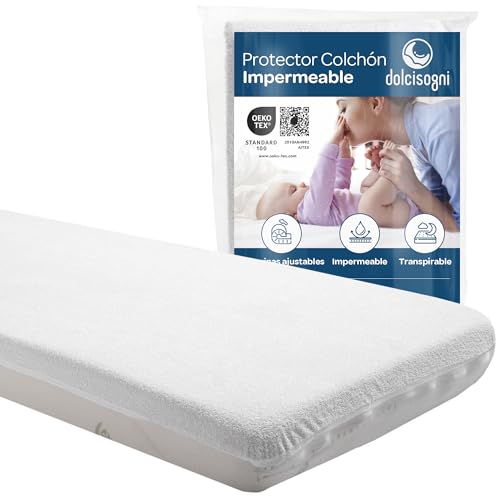 DOLCI SOGNI Colchão bebé 50 x 83 cm com protetor impermeável (2 peças), capa Aloe Vera, colchão e protetor respiráveis e laváveis, certificado Oeko-Tex fabricado na Europa