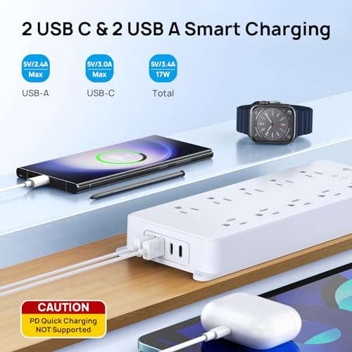 Image of TROND Surge Protector Power Strip, Flat Plug 15ft, 4000J, ETL Listed