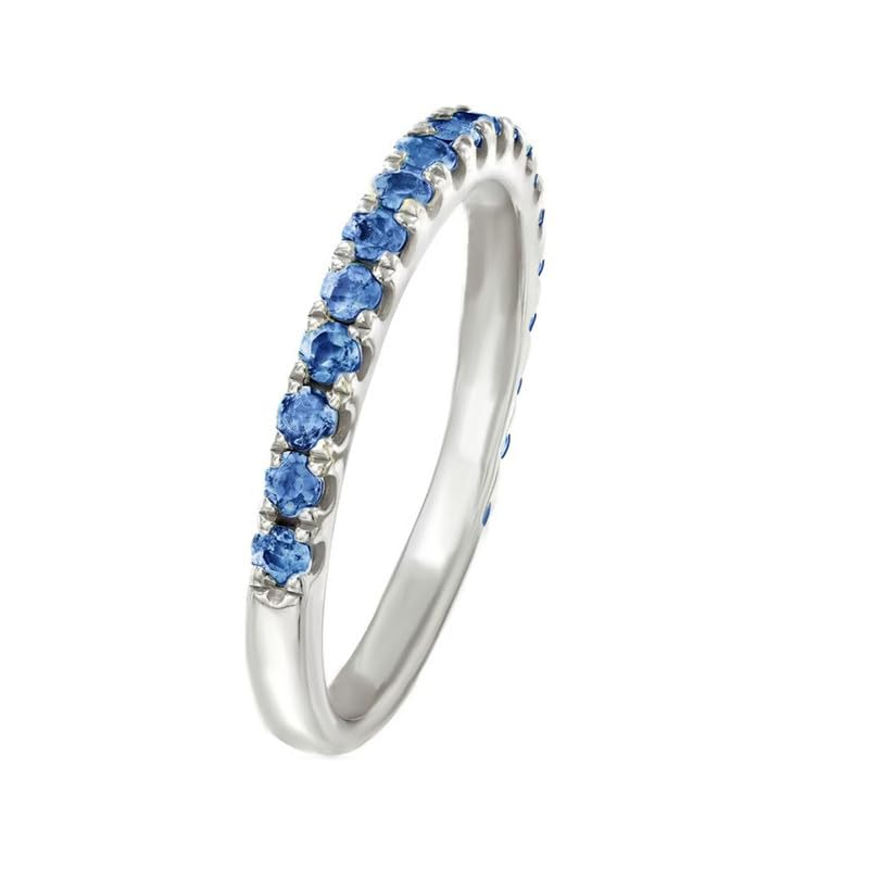 925 Sterling Silver Natural London Blue Topaz Gemstone Half Eternity Band, Silver Ring For Women3