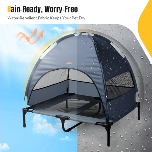 Lekespring Hundeliege Outdoor mit Dach & Erhöht Design - Atmungsaktive & wasserdichte Hundebett Outdoor, Hundeliege mit Sonnenschutz für Camping, Park & Indoor, Leicht & Tragbar, Grau