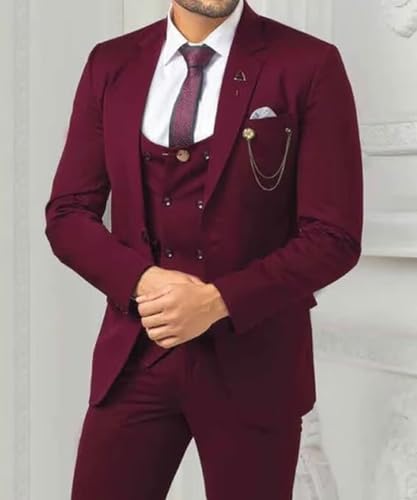 3 Pieces Men's Slim Fit Suit Double Breasted Wedding Suits for Men Blazer Prom Jackets Vests Pants Suits2