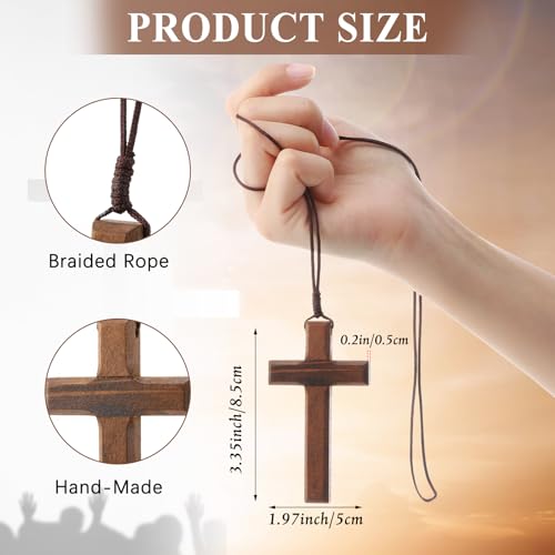 Wood Cross Necklace Bulk for Men and Women, Wooden Jesus Cross Necklace Gift, Cross for Car Mirror Hanging Pendant, 3.35 x 1.97 Inches2
