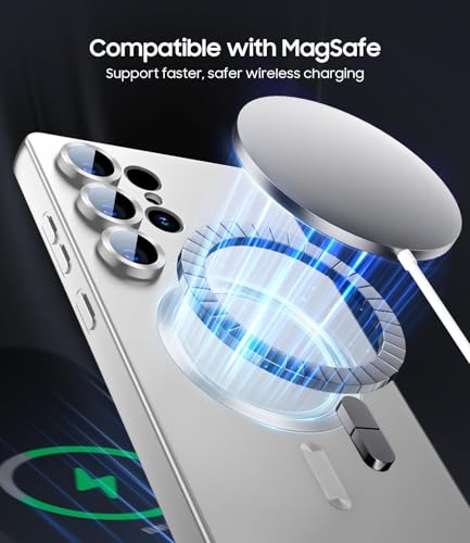 Image of DIZORO Samsung S24 Ultra case Compatible with Mag Safe Matte Luxury Metallic Luster Flexible TPU Shockproof Back Cover with Camera Protector Lens -nEW Silver