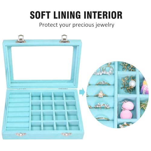 Image of Rings Organizer Tray 7 &16 Grid Slots Velvet Jewelry Earring Storage Box