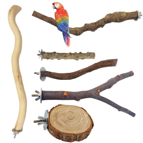 Perchas para Pajaros, Palos para Jaula, Perca de Pájaro de Madera, 5 Piezas