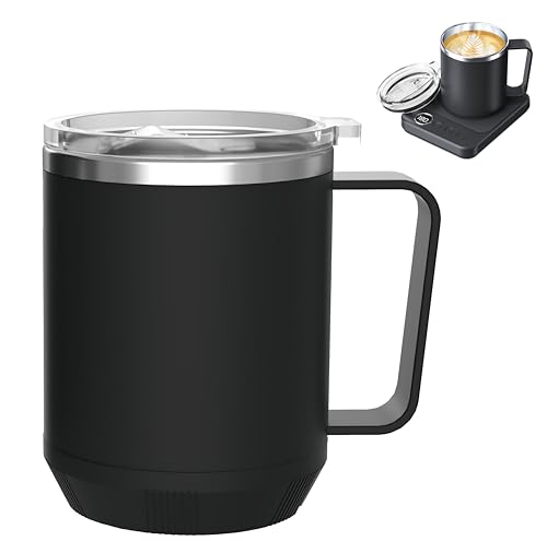 Image of Felibeaco 16oz Heated Coffee Mug with Flat Bottom for Rapid Heating, Stainless Steel Heated Coffee Cup Suitable for Different Coffee Mug Warmer /Heaters, Heated Mug /Cup for Home and Office Desk,Black