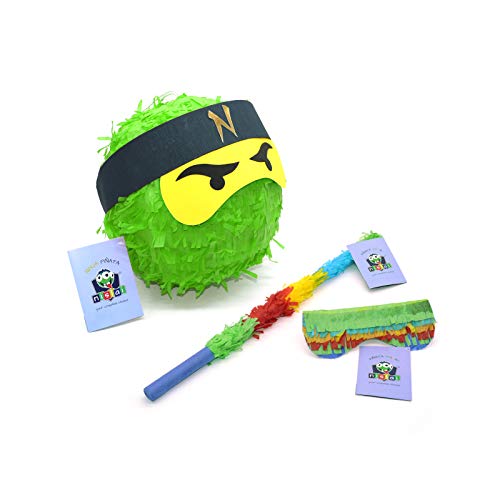 Nislai® Ninja Pinata SET | Ideal für die Ninja Party | Pinata Geschenk | Pinata Geburtstag | inkl. Stock & Augenmaske | Farbe zur Auswahl: grün, schwarz, blau, rot (grün) Cover