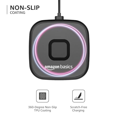 Image of Amazon Basics 15W Qi-Certified Wireless Charging Square Pad|Compatible with iPhone 13 /13 Pro /13 Mini /13 Promax /12 /11,Samsung Galaxy S21 /S20 /Note 10 /Edge Note 20Ultra /S10,Airpods Pro-Black