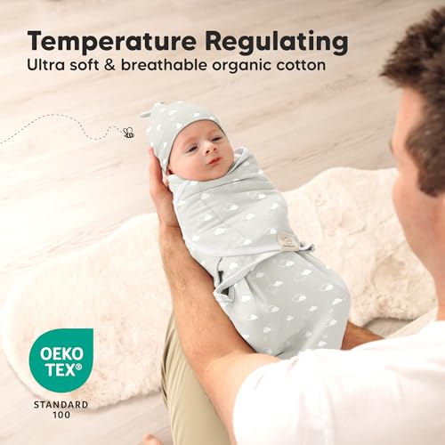 Image of 3pk Organic Swaddles for Newborns Girls, Boys & Hats (Aspire, 0-3M) | Soft Cotton Baby Sleep Sacks 0-3 Months, Breathable Baby Hats and Swaddles 0-3 Months, Newborn Essentials Must Haves