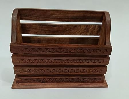 ZIF Letter Rack Wall Hanging/Mounting Letter/Paper Organizer with Key Hooks Holder/Mobile Stand/Multi Purpose Key Holder Brown Color - 1PCS