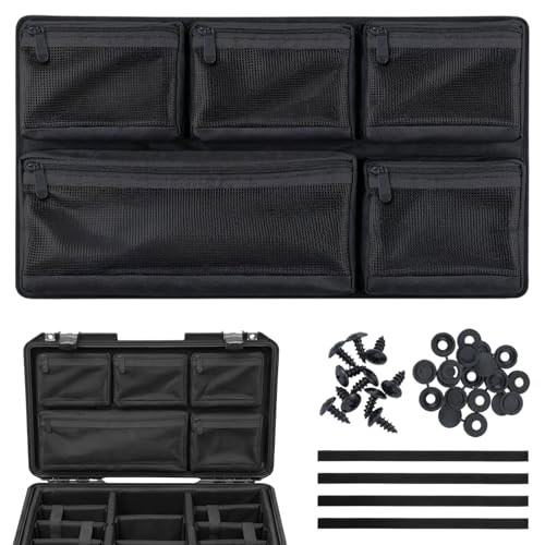 Thinkday Mesh Lid Organizer Compatible with 1510 & 1535 Cases Include 5 Nylon Removable Pockets 1 Hook and Loop Strap and 6 Screws Fits Camera Case, Diving Dry Boxes, Hard Cases & Toolboxes
