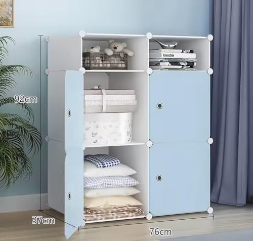 Image of EXVITO 4 Door Kids Plastic Wardrobe for Clothes, Foldable Plastic Almirah for Clothes, Collapsible Wardrobe for Storage, Baby Cupboard for Clothes, Storage Rack for Kids - Blue