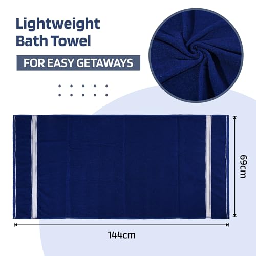 Image of Kuber Industries Pack of 3 Bath Towels for Men - Highly Absorbent 144 GSM Cotton Bathroom Towel With Silver Patti - 30x60 Inch Blue - for Bath, Gym, Travel