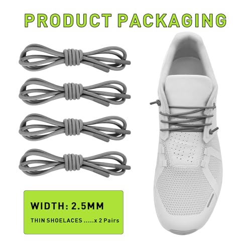 Image of 2 Pairs Elastic Shoe Laces for On Cloud 5, 6 Sneakers | 1 /10 inch(2.5mm) Thin Stretch Round Shoelaces Shoe Strings Replacement, Bungee Speed Tieless No Tie Laces for Adults and Kids