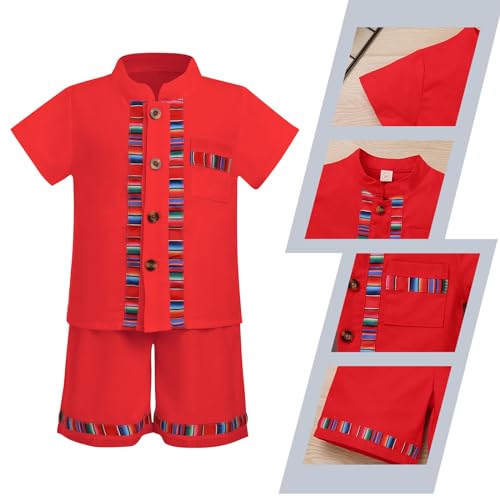 Image of ABEHIK Baby Boys Mexican Outfit Short Sleeve Embroidery Shirt Shorts Set Kids Traditional Fiesta Cinco De Mayo 2PCS Clothes