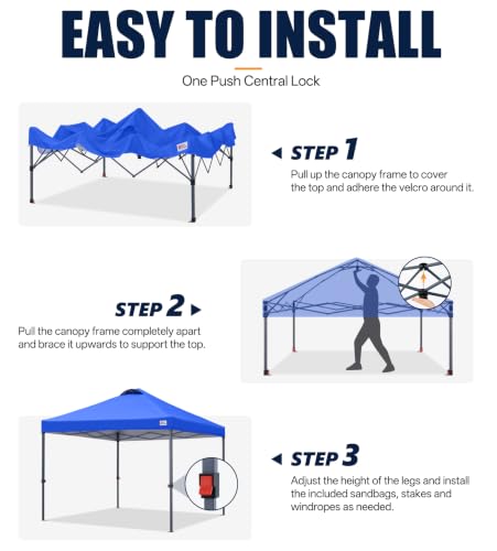 Image of MASTERCANOPY 8x8 Durable Pop Up Canopy Tent with Roller Bag, Blue