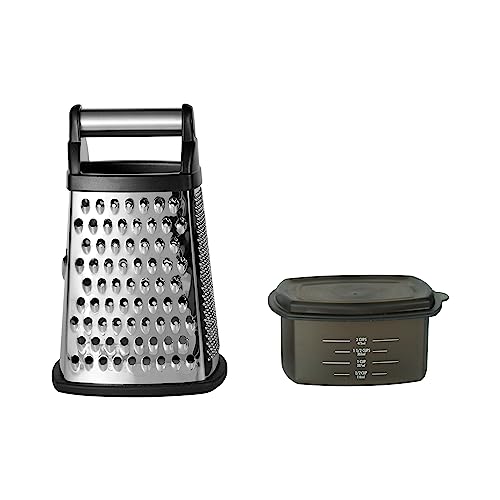 Comparison: Best Grater For Vegetables 5 KitchenAid Gourmet 4-Sided Stainless Steel Box Grater for Fine, Medium and Coarse Grate, and Slicing, Detachable 3 Cup Storage Container and Measurment Markings, Dishwasher Safe, 10 inches tall, Black