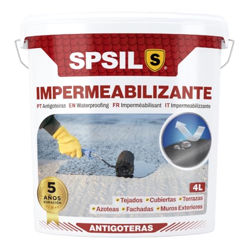SPSIL Pintura Impermeabilizante Transparente 4L-Sellador Antifiltraciones y Antihumedad para Tejados, Terrazas, Cubiertas y Fachadas-Secado Rápido 1-2 h-rotección hasta 5 Años