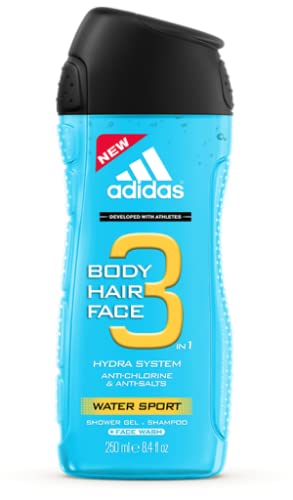 Adidas 3in1 (Body Hair Face) Shower Gel Shampoo Water Sport 250 ml / 8.4 oz