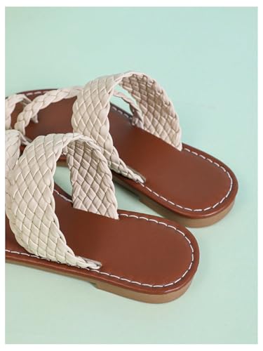 Image of GORGLITTER Girl's Strappy Leather Flats Sandal Cute Braided Dressy Toe Ring Slip on Slide Sandals