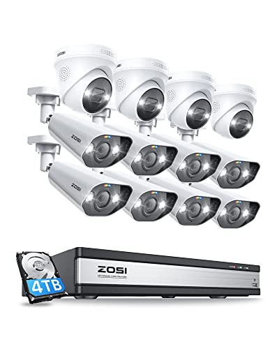 Image of ZOSI 4K Security Camera System, 12X 8MP PoE IP Camera for Outdoor Monitoring with Smart Person Detection, Spotlight Alarm, Color Night Vision, 16CH 4TB HDD NVR for 24 /7 Video and Audio Surveillance