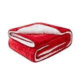 Mixibaby Sherpa Blanket Flauschige extra weich & warm Wohndecke Flanell Fleecedecke, Falten beständig/Anti-verfärben als Sofadecke oder Bettüberwurf, Größe:150 cm x 200 cm, Farbe:Rot