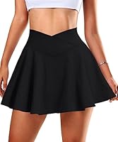 Navneet Tennisrock Crossover Rock mit Hose drunter Hosenrock Damen Sportrock Faltenrock Minirock Golf Röcke Skirt Schwarz M
