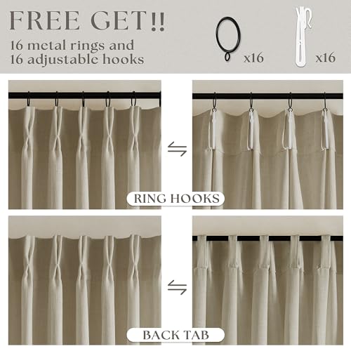 Image of Khaki Beige Linen Curtains 45 Inch Length 2 Panel Set for Small Windows Rustic Country Linen Cotton Light Filtering Drapes Privacy Pinch Pleated Back Tab Semi Sheer Kitchen Curtains 45 Inches Long