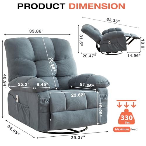 Sillón reclinable masaje vibración azul miniatura 2