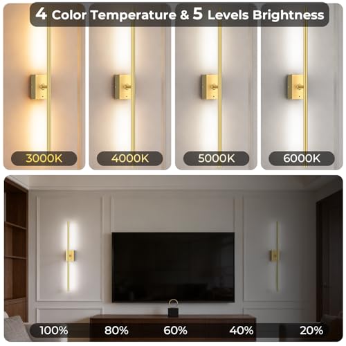 Image of Battery Operated Wall Sconce Set of 2, 10000mAh 4CCT Dimmable, Gold