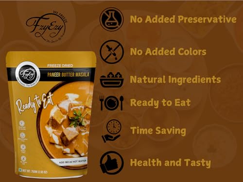 Image of FzyEzy Freeze-Dried Jain Paneer Butter Masala - 75g | Instant Jain Indian Cuisine | Authentic No Onion, No Garlic Paneer Butter Masala Gravy | Jain Vegetarian Gourmet Delight | Ready-to-Eat | Gluten-Free | Preservative-Free Meal