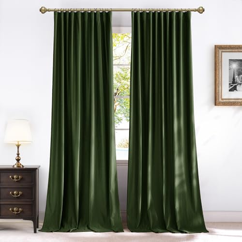 NICETOWN Olive Green Blackout Velvet Curtains 96" Length 2 Panels