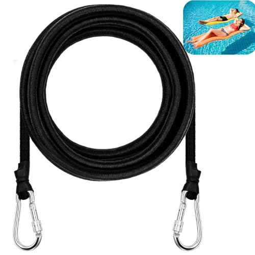 118 Inch Foam Water Pad Bungee Cord Lily Pad Bungee Cord with 2 Carabiners Foam Lake Mat Cord Floating Mat Tether Kit for Secure Mooring