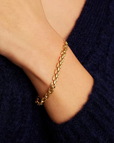 Image of gorjana - Brooklyn Bracelet 7 inch-7 1 /4 inch - 18k Gold Plated Brass - Textured Chain Links - Stylish Retro Design - Versatile Stacking, Lightweight Comfort