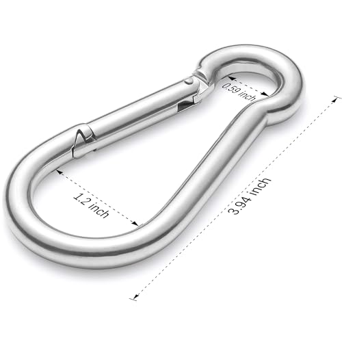 Image of sprookber 316 Stainless Steel Carabiner Clip, Marine Grade Heavy Duty Spring Snap Hook for Outdoor, Boat, Hammock, Set of 5