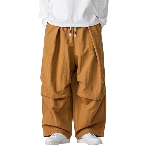 JEShifangjiusu Mens Ultra Loose Hip Hop Street Fashion Pants Floor Length Wide Leg Parachute Cargo Pant Baggy Harem Pant (Yellow,4X-Large)