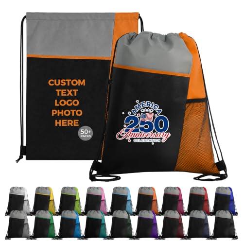 Image of Custom Non-Woven Drawstring Backpacks Bags Bulk with Logo Text, 100 /200 Pack Personalized Tote Bag Promotional Business Items for Events Brand Wedding Party Anniversary Birthday Sport Gym Gift