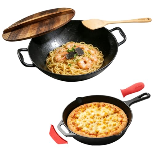 Set de hierro fundido wok 14" y sartén 10" miniatura 1