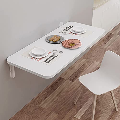 Wall Mounted Folding Breakfast Bar Table for Small Spaces Compact Computer Workstation with Drop Leaf Design Fold down Dining Work Table for Kitchen or Office Space saving White Desk for Hom