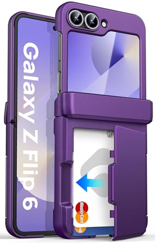 Image of ASAFCASE for Samsung Galaxy Z Flip 6 and Z Flip 7 FE Wallet Case, Purple | Card Holder (3 Cards), Outer Screen Protector, Hinge Protection, Heavy Duty, Shockproof Rugged & Fit Stylish Case Phone Cover